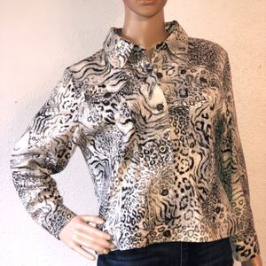 Vintage Ruby Rd Leopard Print Blouse Button Petite